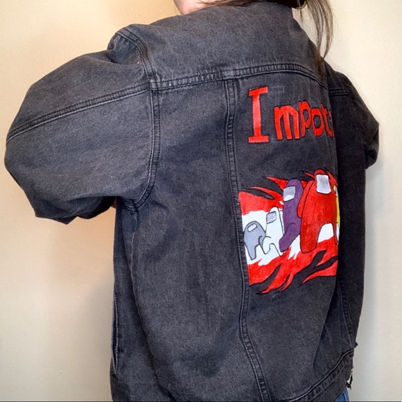 AMONG US IMPOSTOR Hand Painted Black Denim Jacket - Picture 4 of 6